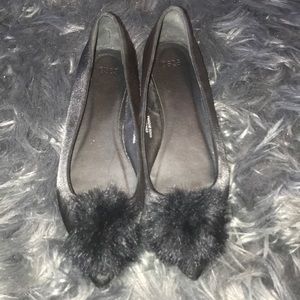 Women ASOS Satin Flats with Fur Front Bow